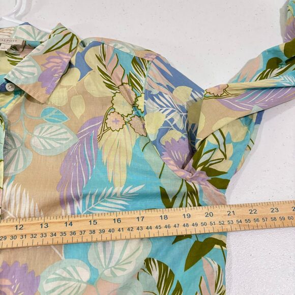 Talbots Green Blue Floral Button Up Top Women L Cotton Lightweight Tropical - Picture 6 of 8